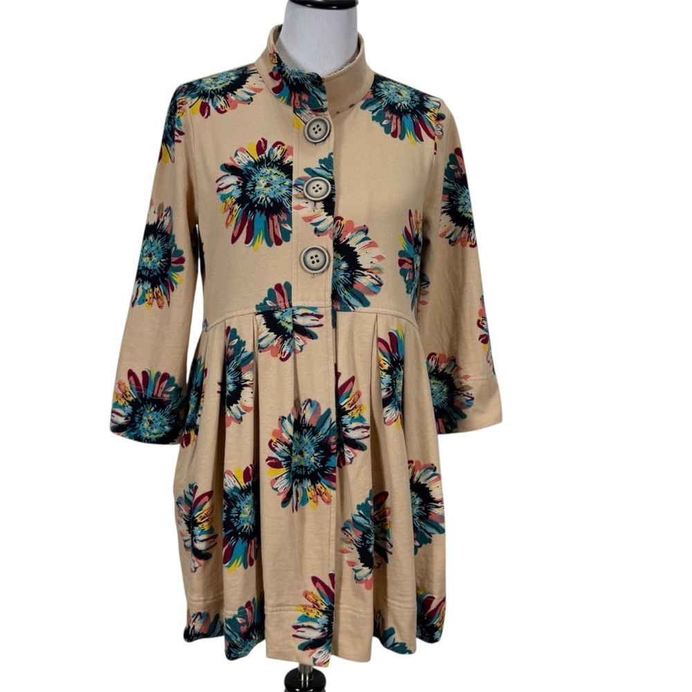 Ivy Jane Floral Knit Jacket Coatigan Cardigan Small S Button Front 100% Cotton